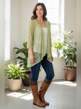 NWT J Bee green sheer lightweight open cardigan XL